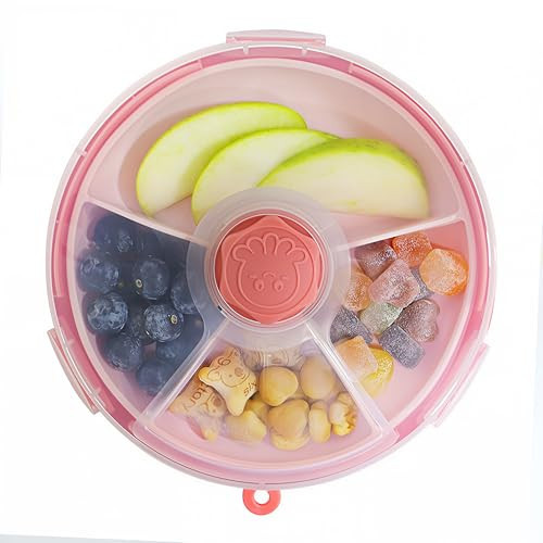 KingKam Kids Snack Spinner Containers, Reusable Toddler Spin Snack Container Box with 4 Compartments & Lid, Travel On-The-Go Snacking, BPA Free | Dishwasher Safe | Strap and Sticker (Pink) | Amazon (US)