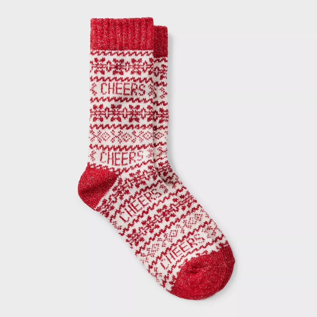 Women's Cozy Knit Fair Isle 'Cheers' Crew Socks - A New Day™ Red/Ivory 4-10 | Target