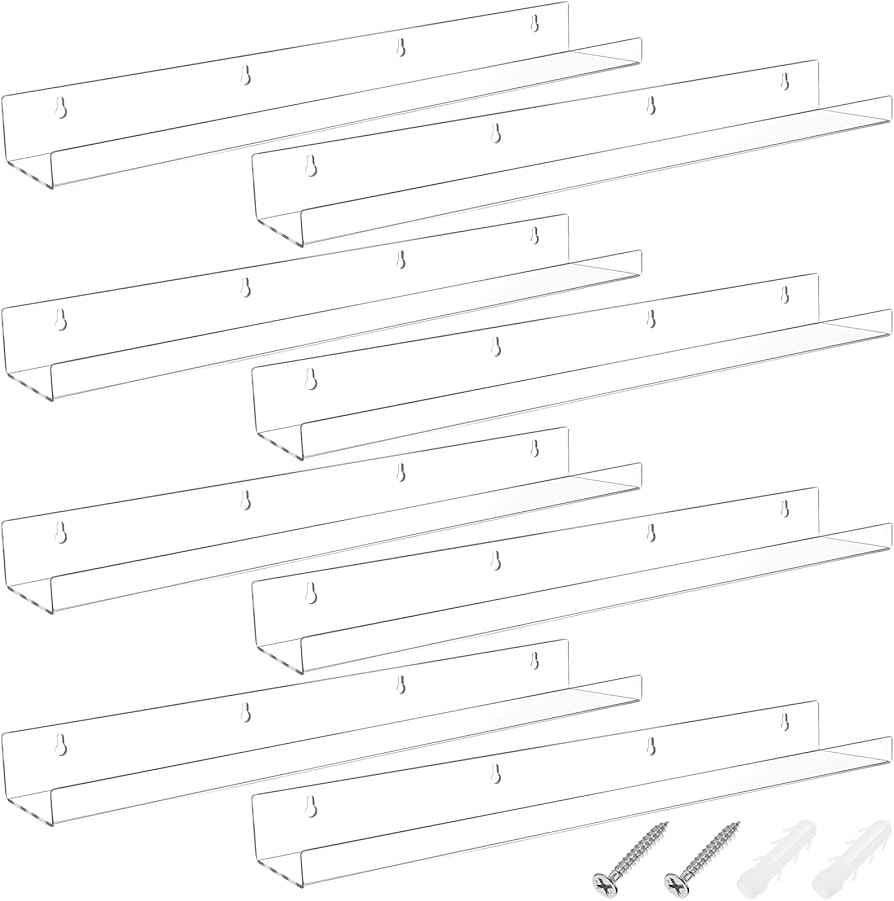 8 Pcs Acrylic Floating Shelves 24 Inch Clear Bathroom Storage Shelves Wall Mounted Book Display S... | Amazon (US)