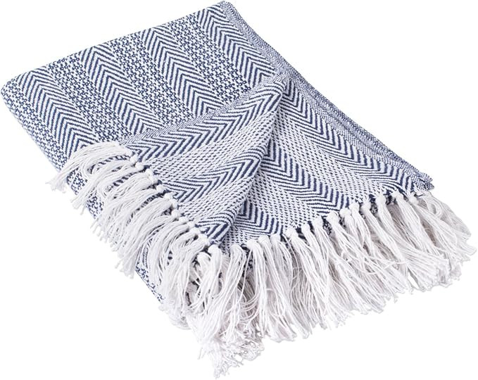 DII Coastal Herringbone Stripe Woven Throw, 50x60, Nautical Blue | Amazon (US)
