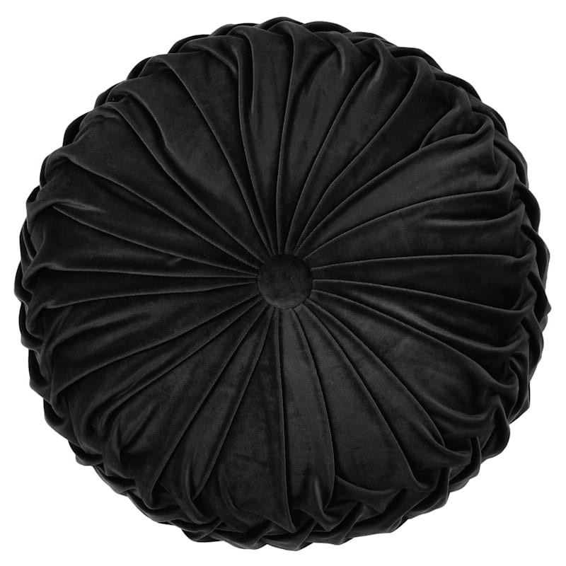 Holan Black Pleated Velvet Round Throw Pillow, 16" | At Home