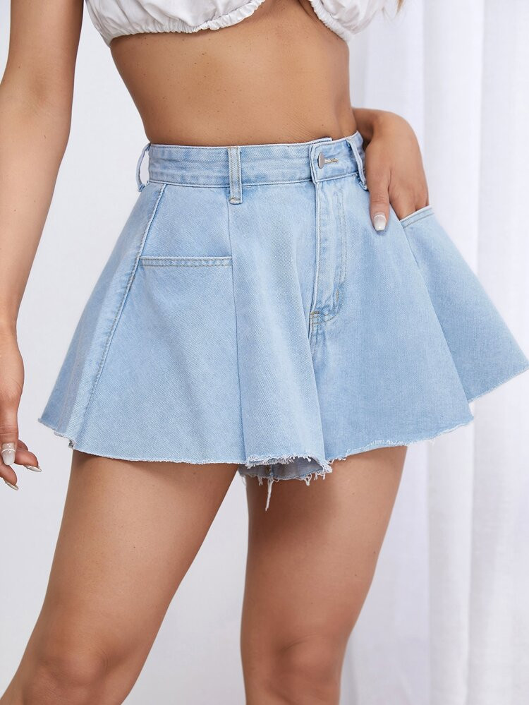 Raw Hem Light Wash Denim Shorts | SHEIN