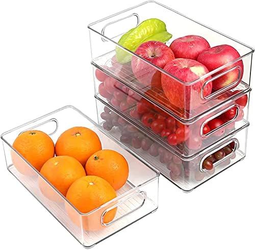 Amazon.com: Fridge Clear Storage Organizer Bins - Clear Stackable Pantry Bin For Refrigerator, Fr... | Amazon (US)