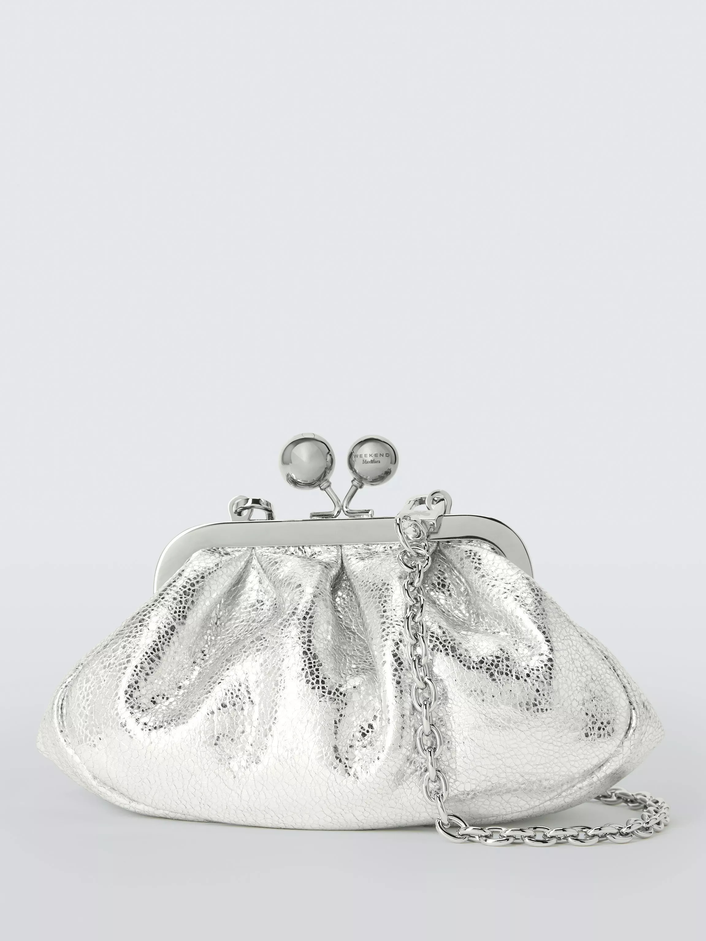 Weekend MaxMara Bruno Structured Leather Clutch Bag, Silver | John Lewis (UK)