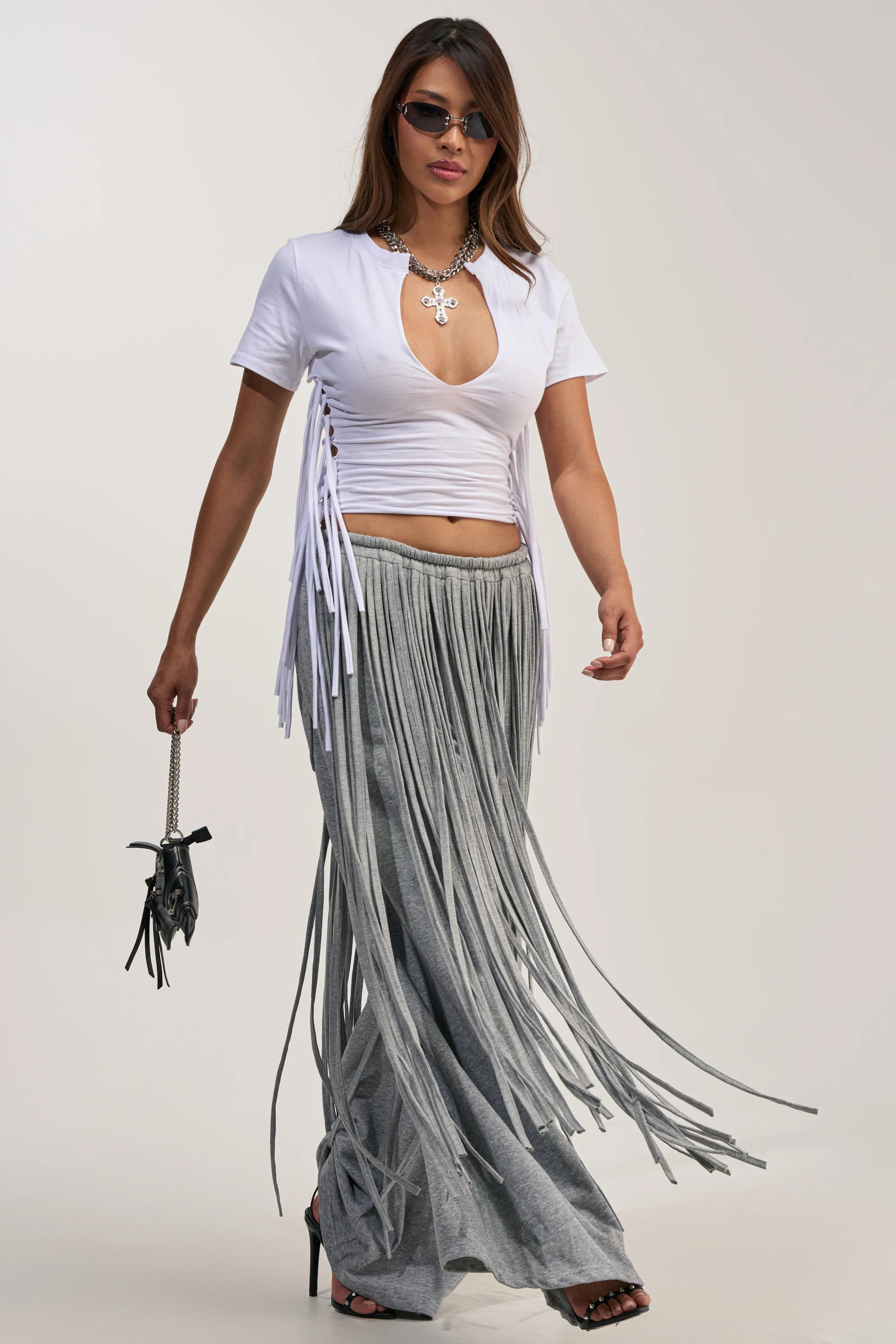 AKIRA Try Me Fringe Wide Leg Jogger Pants | Size Medium | AKIRA