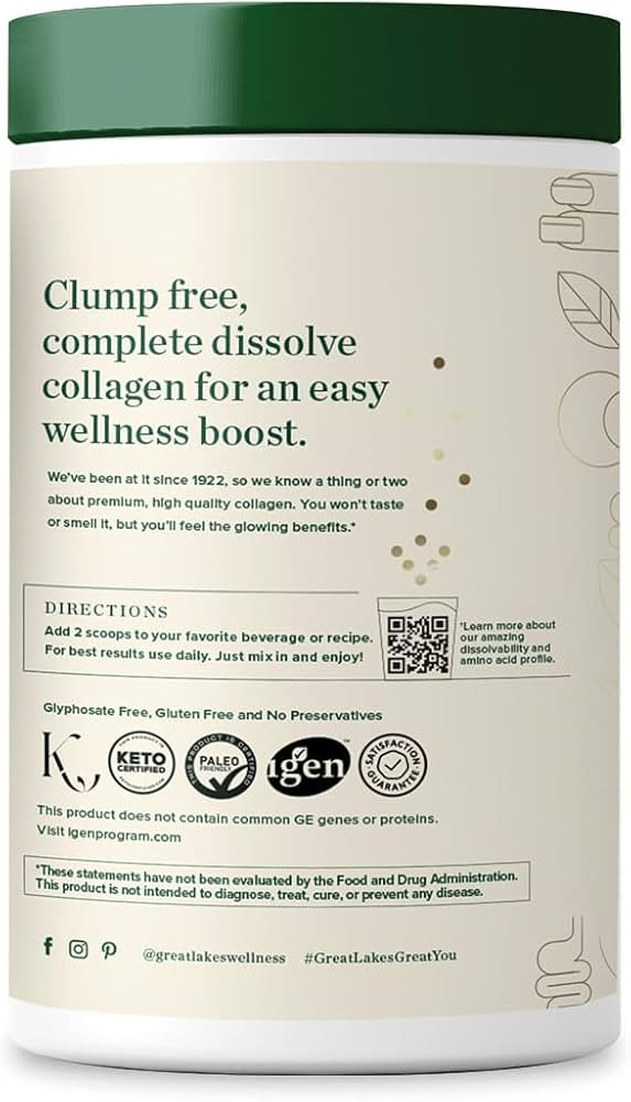 Great Lakes Wellness Collagen Peptides Powder for Skin, Hair, Nails, Joints & Digestion - Unflavo... | Amazon (US)
