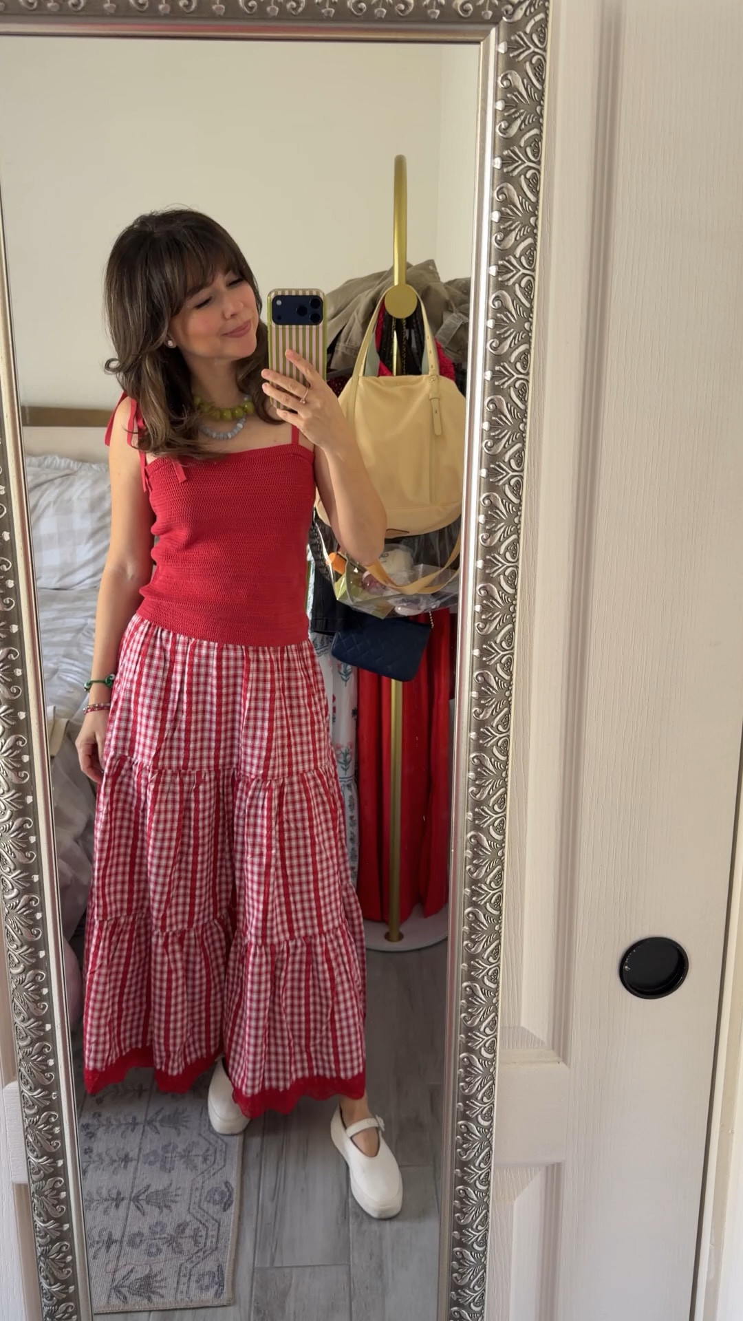 Easy summer outfit that feels put together without trying.
This red tank + gingham skirt combo is one of those looks I keep reaching for—lightweight, flattering, and actually comfortable for mom life.

The skirt hits at the perfect length for petites (I’m 5’2), doesn’t overwhelm your frame, and moves so well. Paired it with simple flats and a beaded necklace to keep it effortless but still styled.

Pieces like this are what I lean on when I want to feel cute but don’t have time to overthink it—just throw on and go.

petite friendly outfit, 5’2 style, mom outfit ideas, summer outfit for moms, gingham skirt outfit, easy everyday outfits, casual chic mom style

Top small
Skirt small

@Target 


#LTKPetite #LTKootd