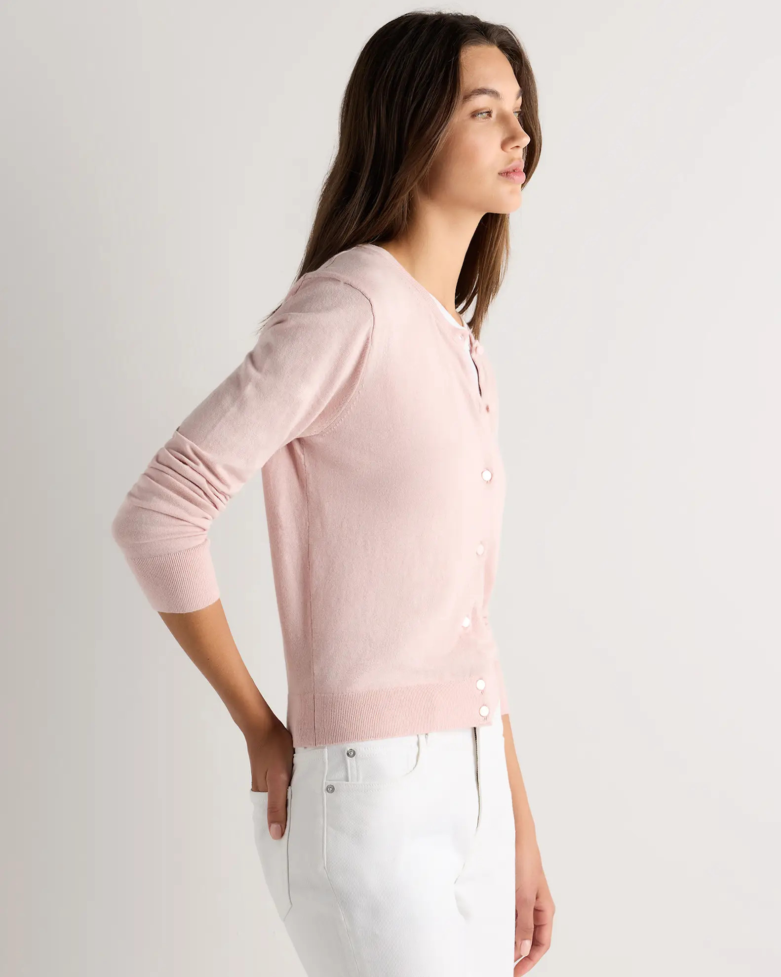 Women's Lightweight Cotton Cashmere Crew Cardigan in Sugar Stone | Quince