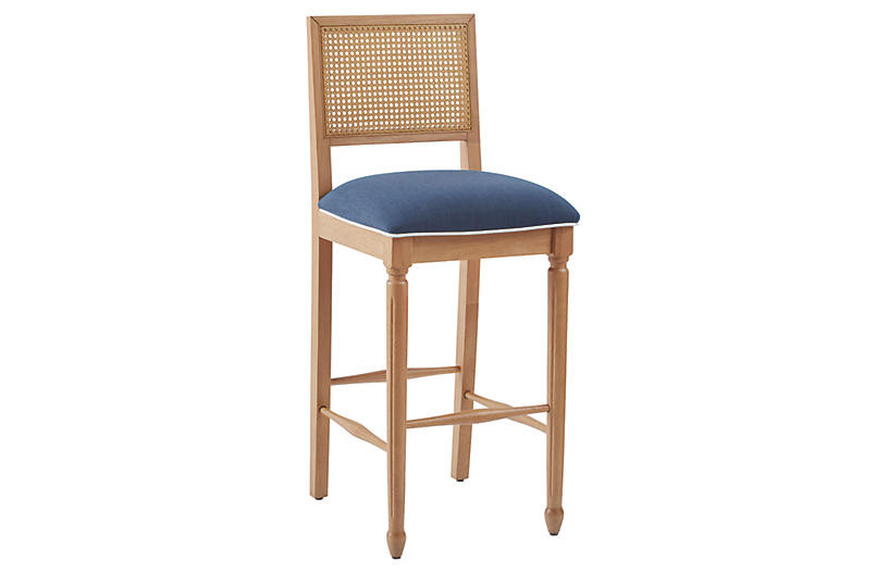 Jasmine Cane Barstool, Navy | One Kings Lane