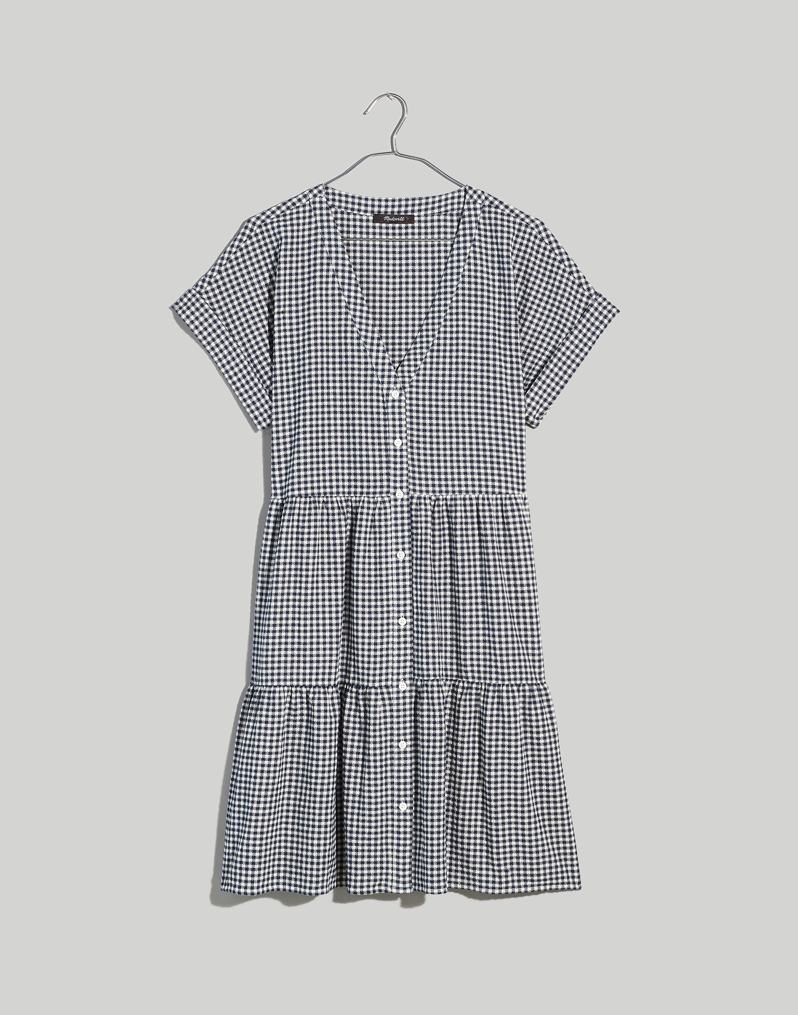Plus Lightspun Cuff-Sleeve Button-Front Tiered Mini Dress | Madewell