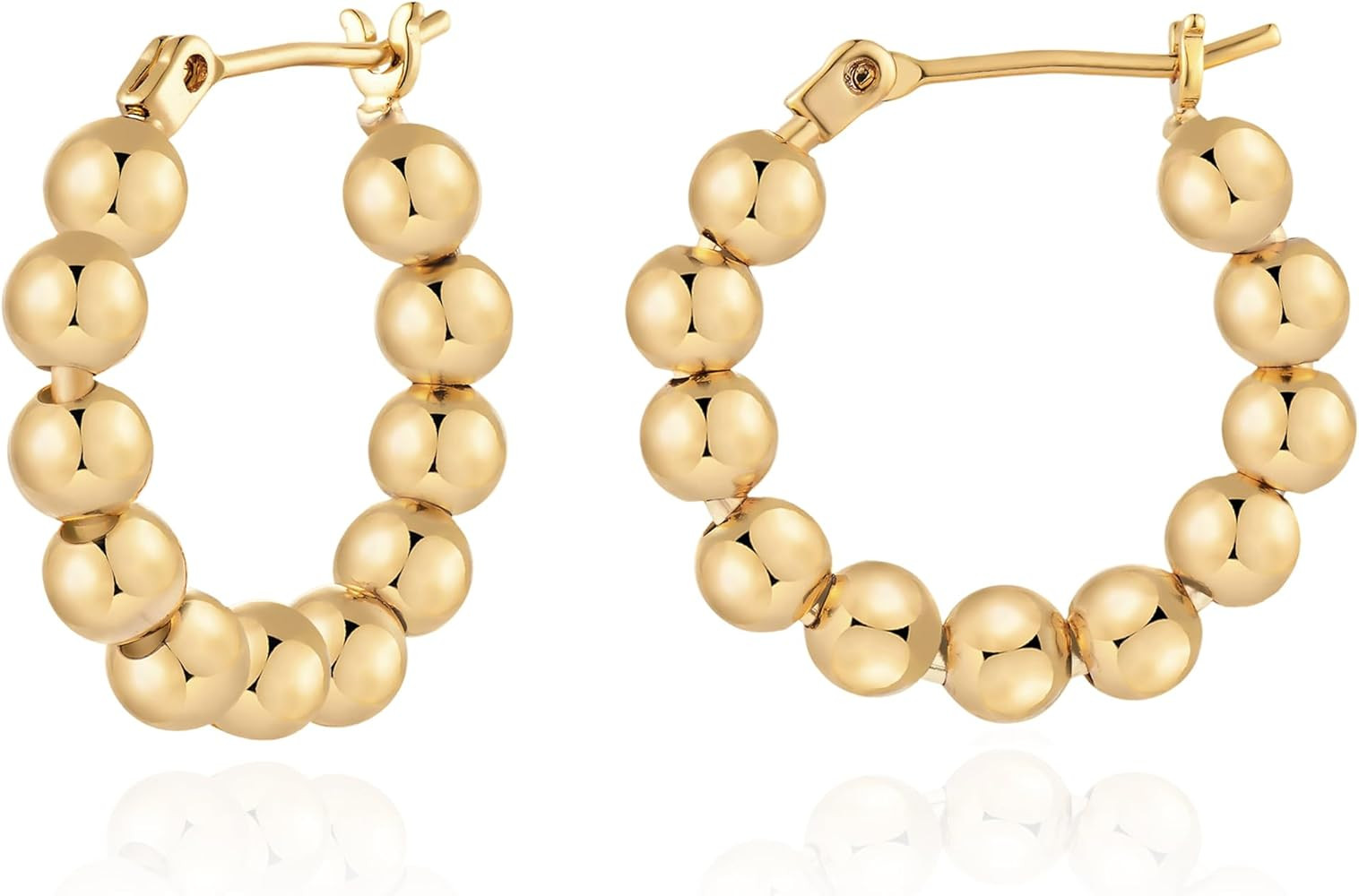 Gold Hoop Earrings for Women 14K Gold Plated Twisted Beaded Thick Hoops Earring Hypoallergenic Si... | Amazon (US)