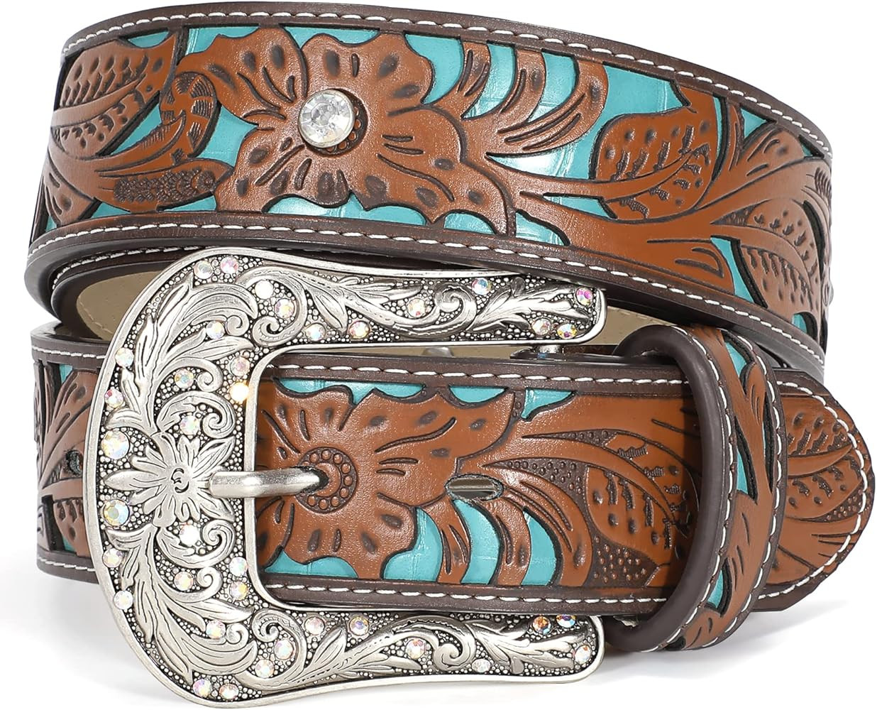 XZQTIVE Women Men Genuine Leather Belt Vintage Ladies Western Belt Engraved Tooled Leather Belt C... | Amazon (US)