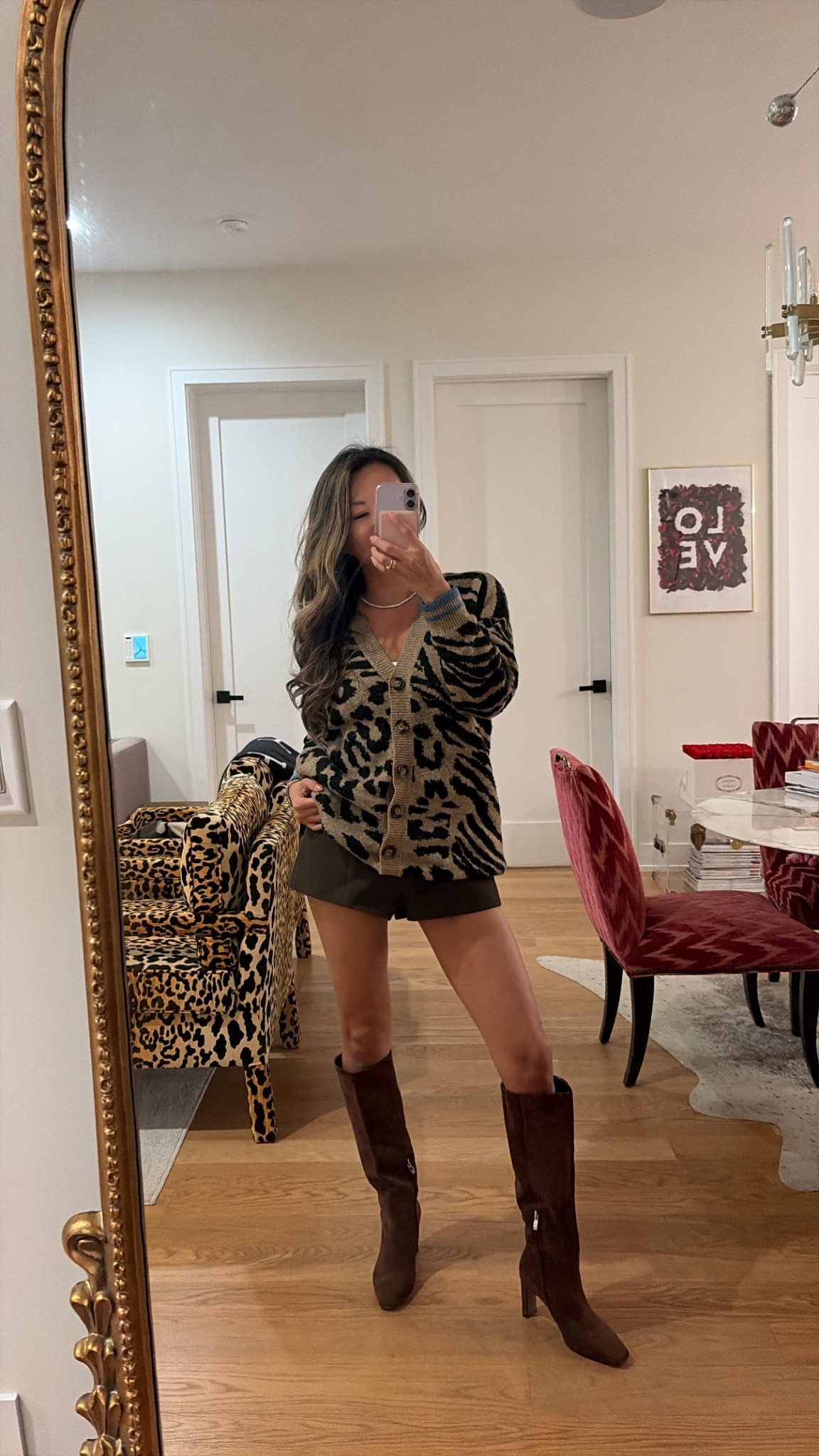 Ootd, leopard sweater cardigan. Brown shorts. Amazon boots. Size small in all  

#LTKHoliday #LTKStyleTip