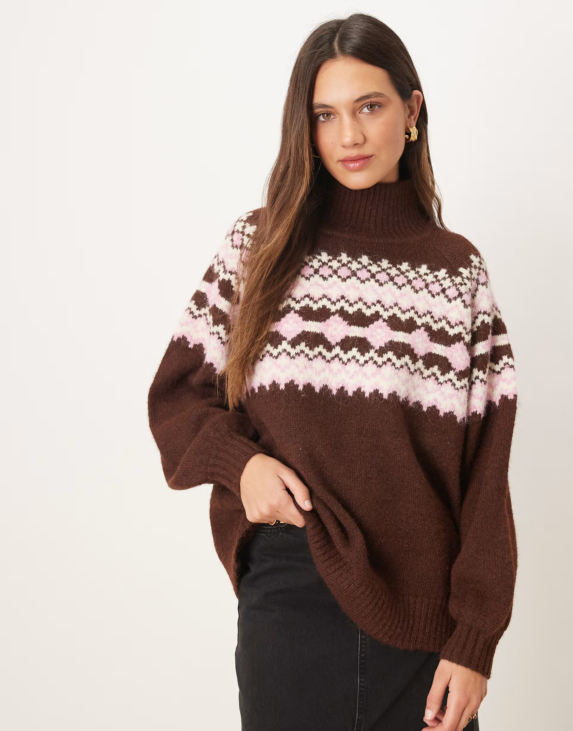 ASOS DESIGN high neck yoke placement jumper in chocolate | ASOS (Global)