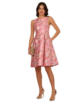 Adrianna Papell Women's Floral Jacquard Fit & Flare Dress - Macy's | Macy's