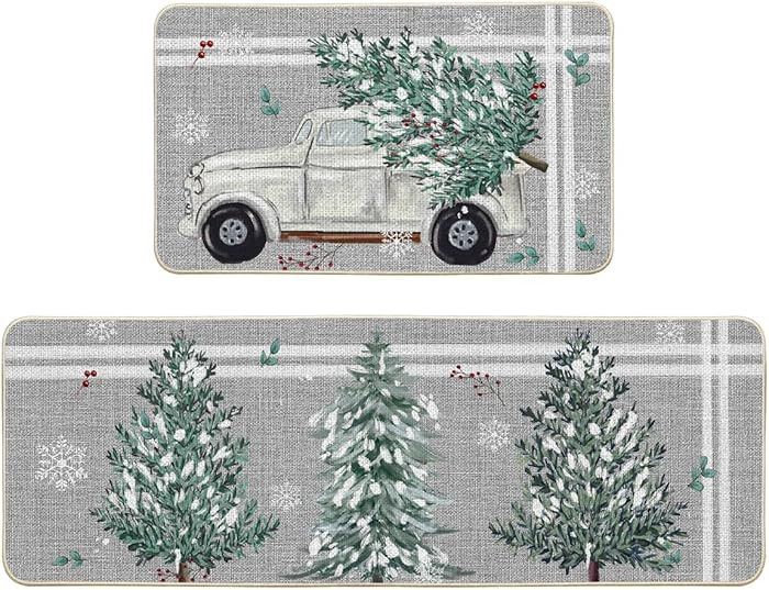 Artoid Mode Truck Pine Holly Stripes Christmas Decorative Kitchen Mats Set of 2, Home Decor Party... | Amazon (US)