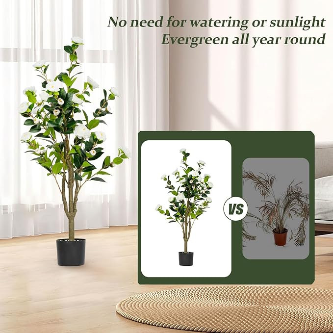 45" Artificial Camellia Tree 2 Pack Large Blooming Tree in Pot with White Flowers, 3.75ft Faux Fl... | Amazon (US)