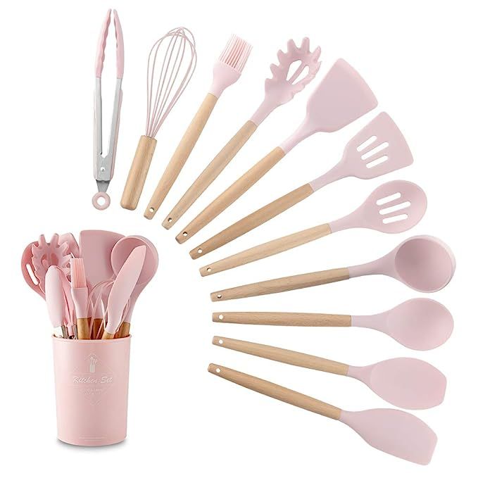 Kitchen Utensils, Silicone and Wood handle Heat-Resistant Non-Stick Cooking Tools Set of 11 with ... | Amazon (CA)