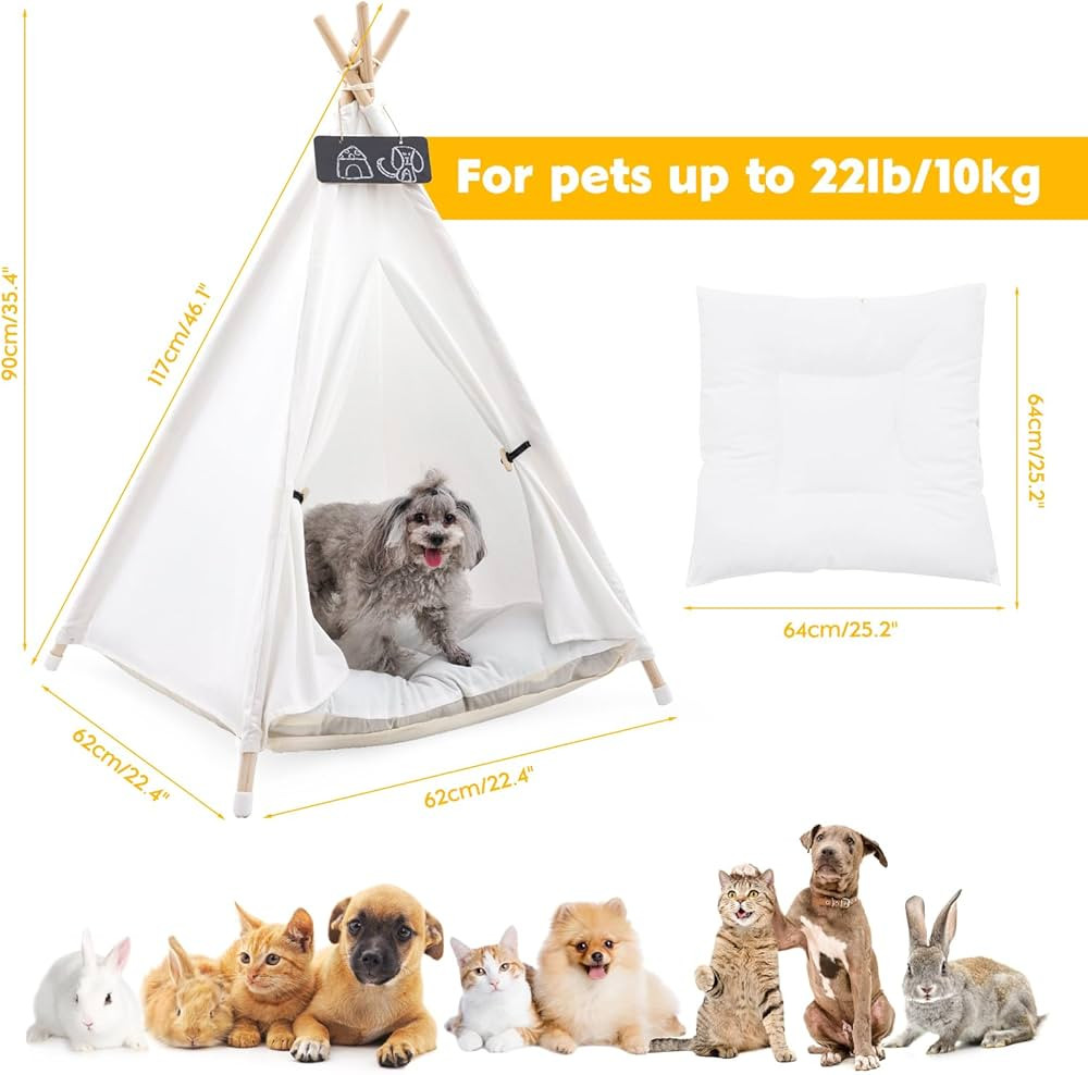 Pet Teepee Tent for Large Dogs with Thick Cushion/Bed, Portable Dog House, Puppy Teepee for Cats ... | Amazon (US)