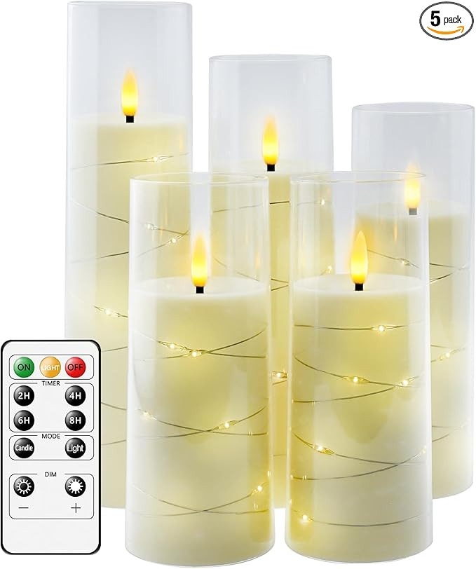 Flameless LED Candles with Timer 5 Pc Flickering Flameless Candles for Romantic Ambiance and Home... | Amazon (US)