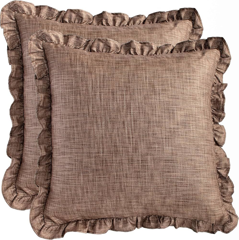 The White Petals Light Brown Frills Throw Pillow Cover - (18x18 inch) | Decorative, Washable Cush... | Amazon (US)