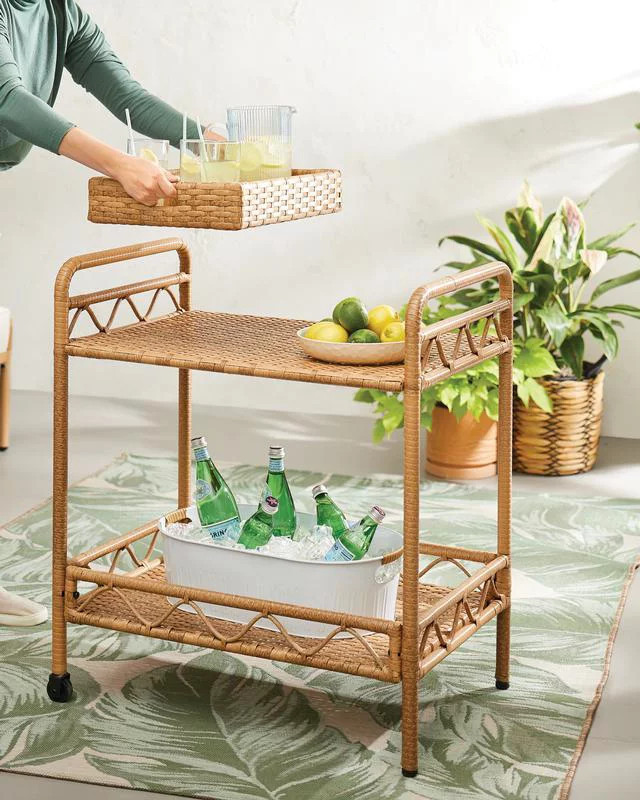 Better Homes & Gardens Willow Sage Steel Wicker Bar Cart, Brown | Walmart (US)