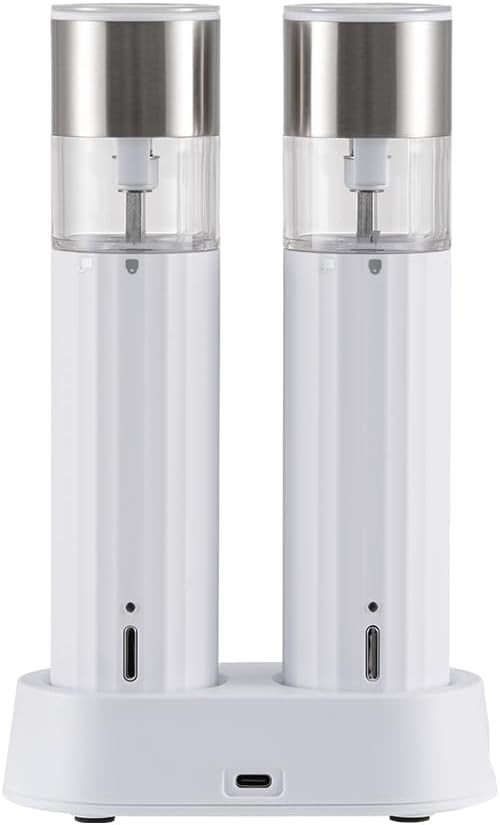 Electric Salt and Pepper Grinder Set, Adjustable Coarseness & Rechargeable, 110ml 2-Pack White Ce... | Amazon (US)