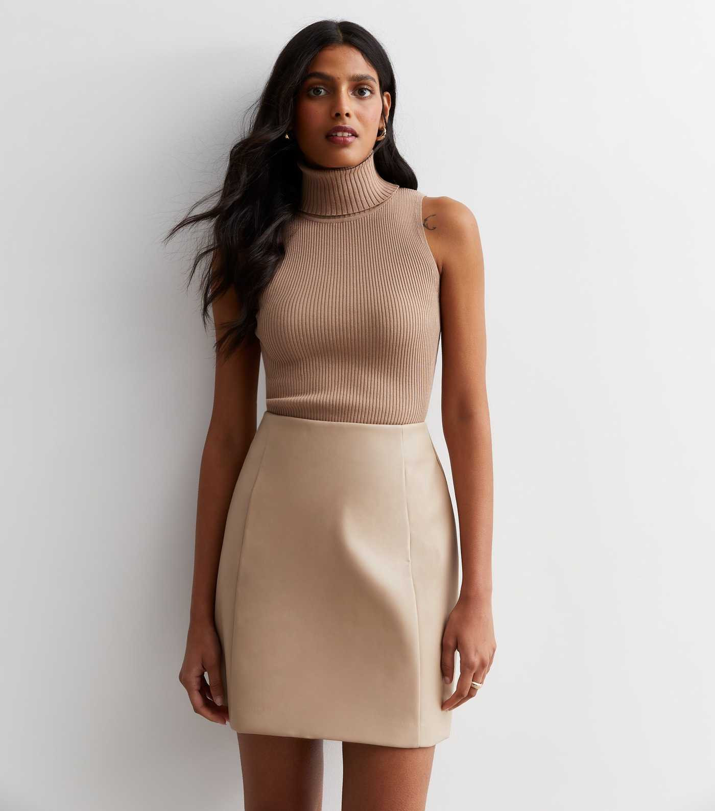 Stone Leather-Look Mini Skirt
						
						Add to Saved Items
						Remove from Saved Items | New Look (UK)