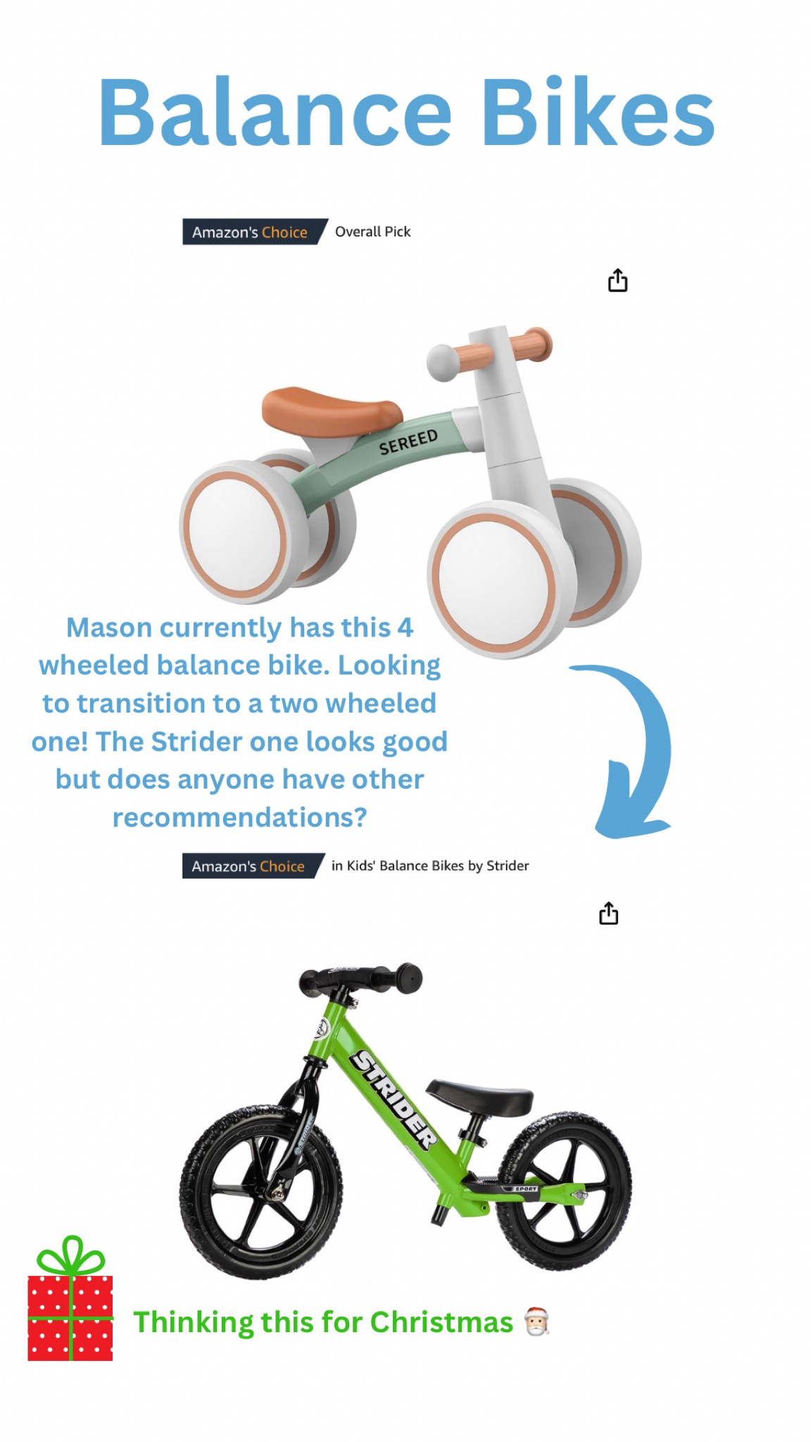 Balance bike / Christmas gift / Santa / toddler gift / bike / Amazon find 

#LTKHoliday #LTKSeasonal #LTKGiftGuide