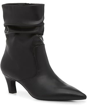 Coutgo Women's Slouchy Ankle Boots Low Kitten Heel Pointed Toe Booties Side Zipper Fall Shoes | Amazon (US)