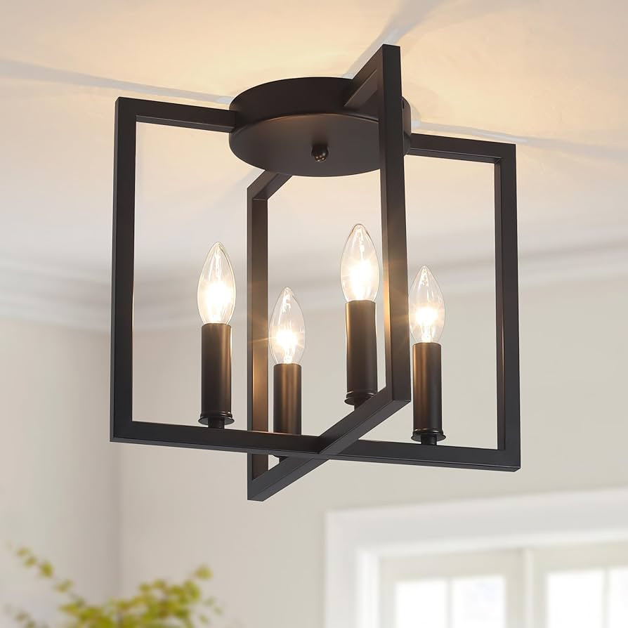 Semi Flush Mount Ceiling Light Fixture, Modern Farmhouse 4-Light Black Ceiling Light, Industrial ... | Amazon (US)