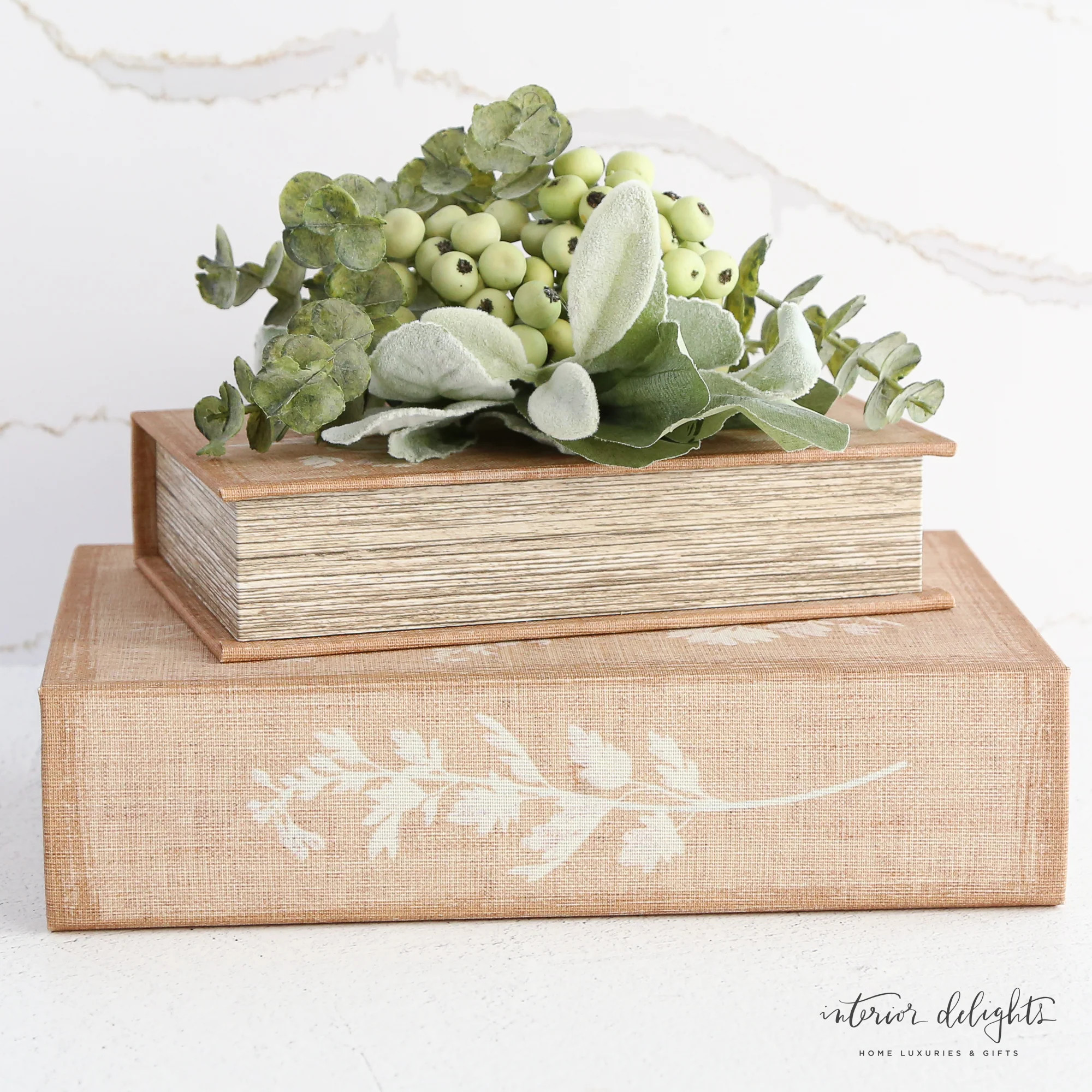 Soft White Floral Book Boxes- Set of 2 | Interior Delights