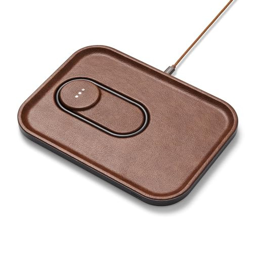 Courant MAG:3 Classics Charger and Tray - Italian Leather, Multi-Device Charger Compatible with MagSafe iPhones 16, 15, 14, 13, 12 or Wireless AirPod Cases (Saddle) | Amazon (US)