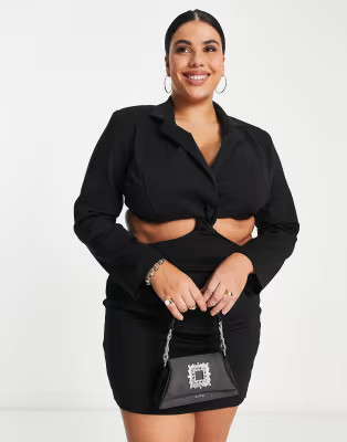 Simmi Plus twist front cut out mini blazer dress in black | ASOS (Global)