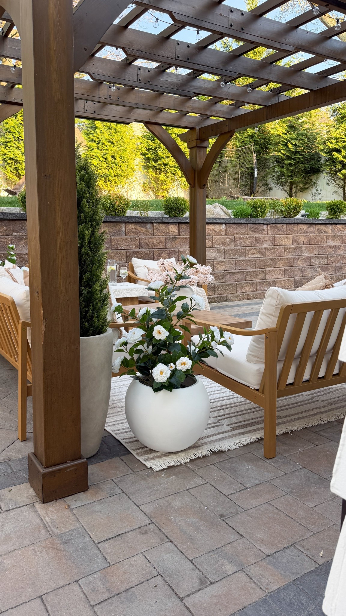 #ad I didn’t realize this corner would become my favorite part. 🤍

These @Wayfair camellias + that tall cedar moment just made everything feel so full and elevated… without any of the upkeep.

Such a simple addition, but it completely elevated our patio space for less. ✨

#wayfair #WayfairPartner #outdoor #wishyouwerehere #fauxflorals #outdoorpatio