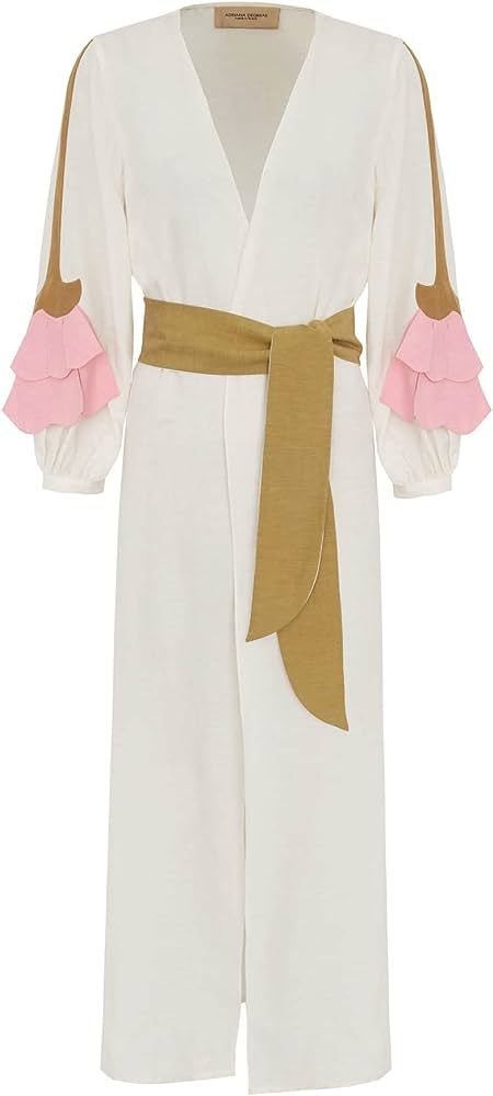 Amazon.com: Adriana Degreas, Solid Carre Vintage Puff-Sleeved Long Robe, S, Off White/Green : Lux... | Amazon (US)
