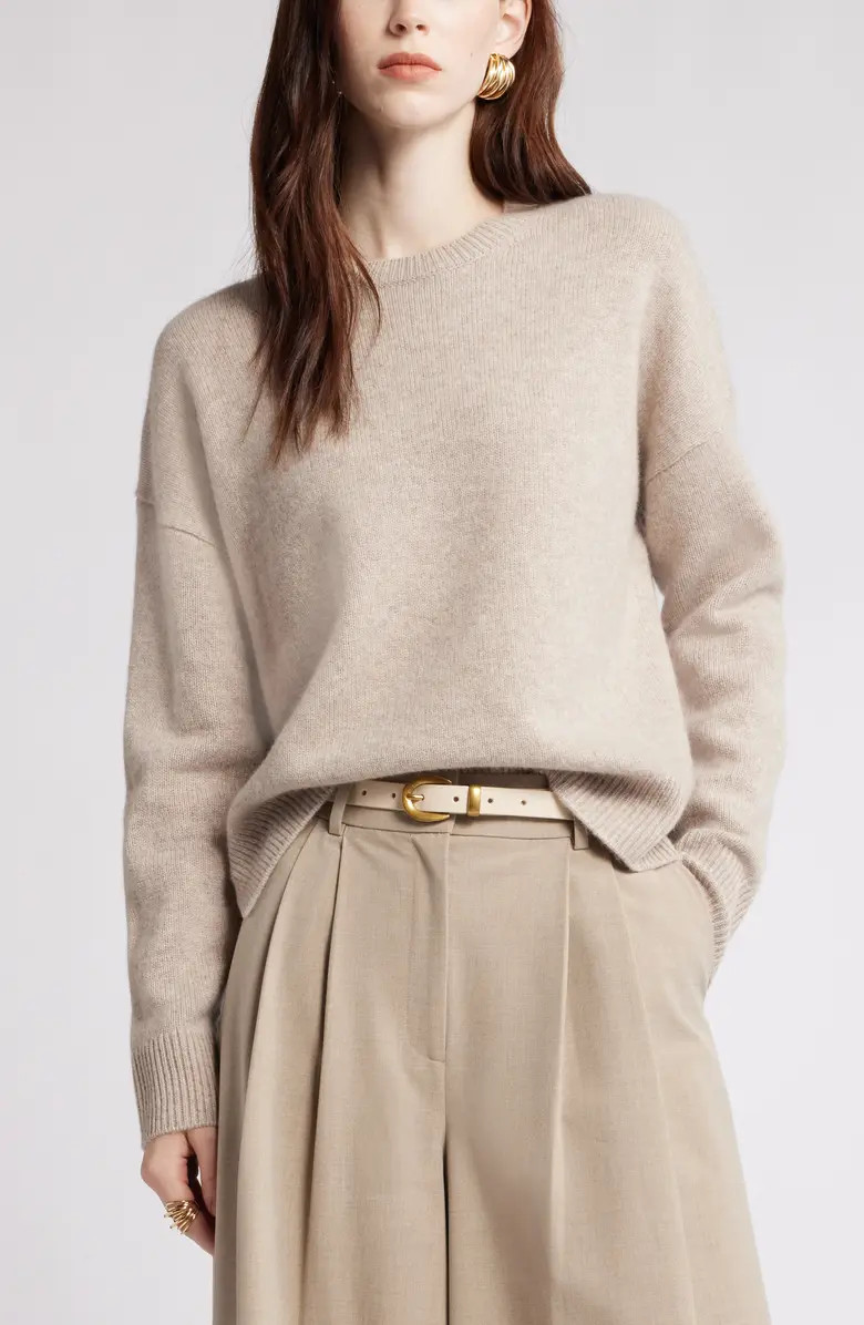 Crewneck Side Slit Wool & Cashmere Sweater | Nordstrom