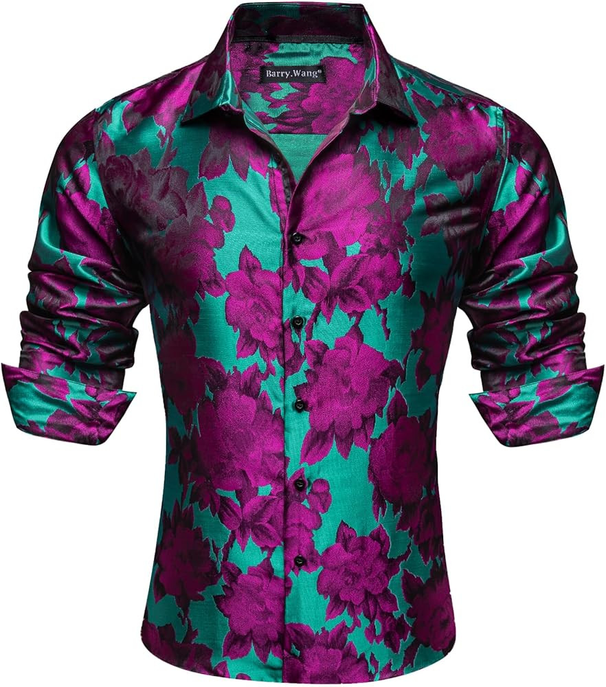 Barry.Wang Mens Dress Shirts Silk Paisley Long Sleeve Button Shirt Casual Floral Shirt Men Weddin... | Amazon (US)