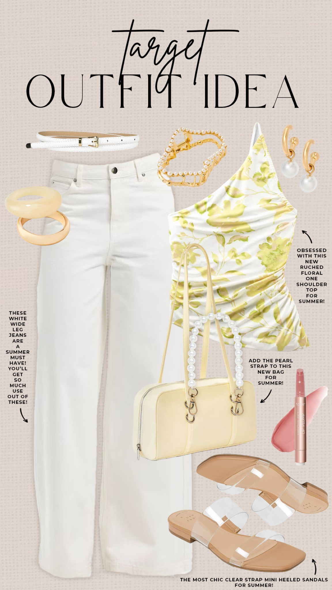 Elevated causal summer outfit idea from Target!

#targetfinds

Target finds. Target fashion. Target new arrivals. Target white jeans. Tarte yellow floral one shoulder tank. Target yellow shoulder handbag. Trending summer style. Target clear heeled sandals. 

#LTKSeasonal #LTKgrwm #LTKootd