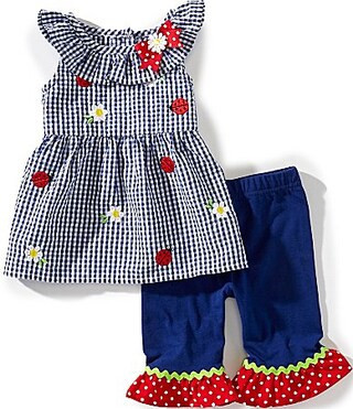 Rare Editions Baby Girls Sleeveless LadybugFlower-Appliqued Checked Seersucker Tunic Top Solid Leggings Set - 3/6 Months | Dillard's