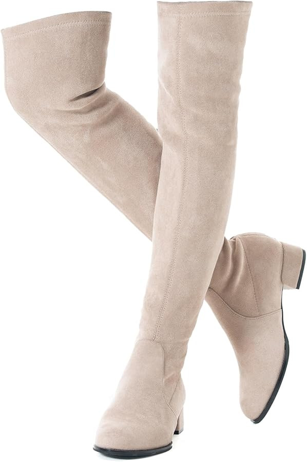 Mtzyoa Thigh High Block Heel Boot Women Pointed Toe Stretch Over The Knee Boots | Amazon (US)