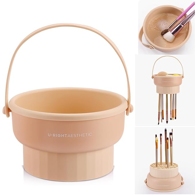 Makeup Brush Cleaner Mat 3 in 1 Silicone Makeup Brush Cleaner Bowl Cosmetic Brushes Cleaning Tool... | Amazon (US)