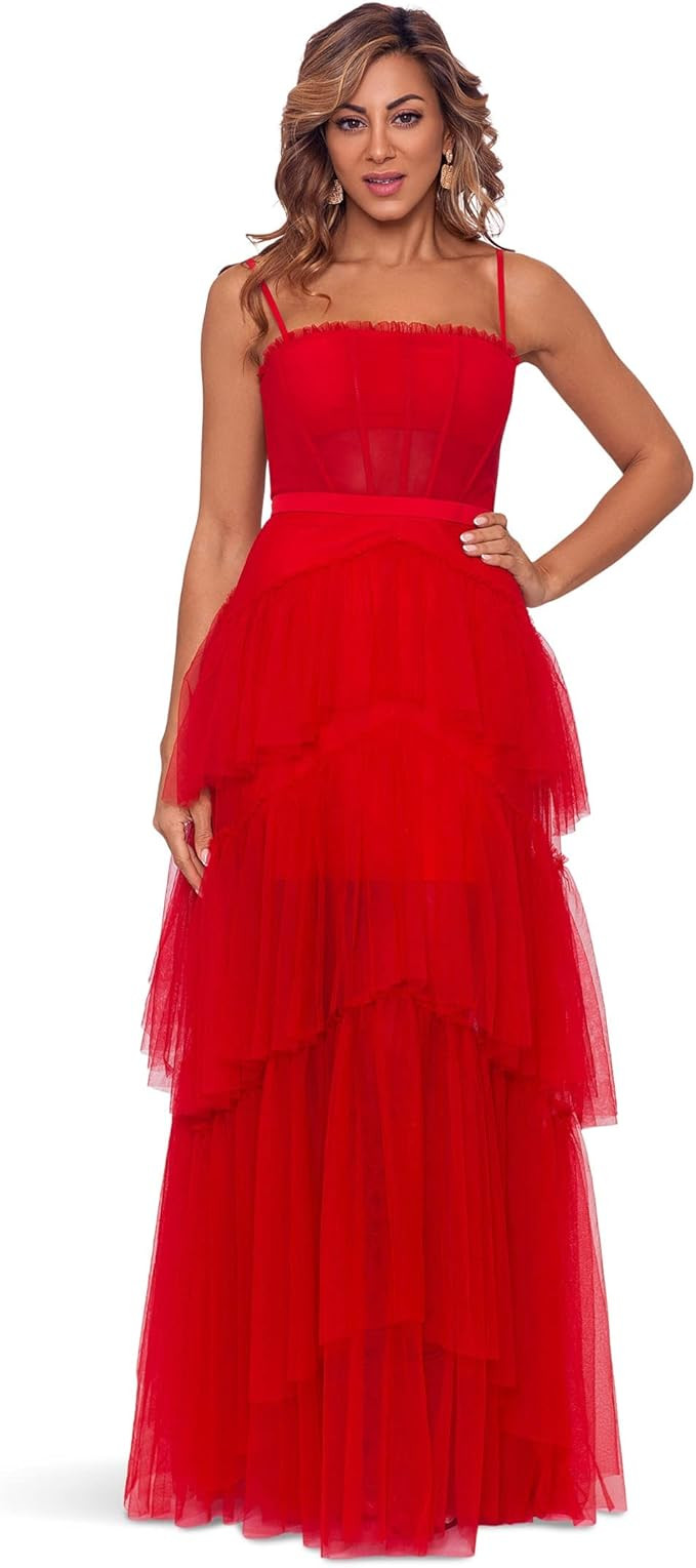 Betsy & Adam Womens Women's Long Mesh Corset Dress | Amazon (US)