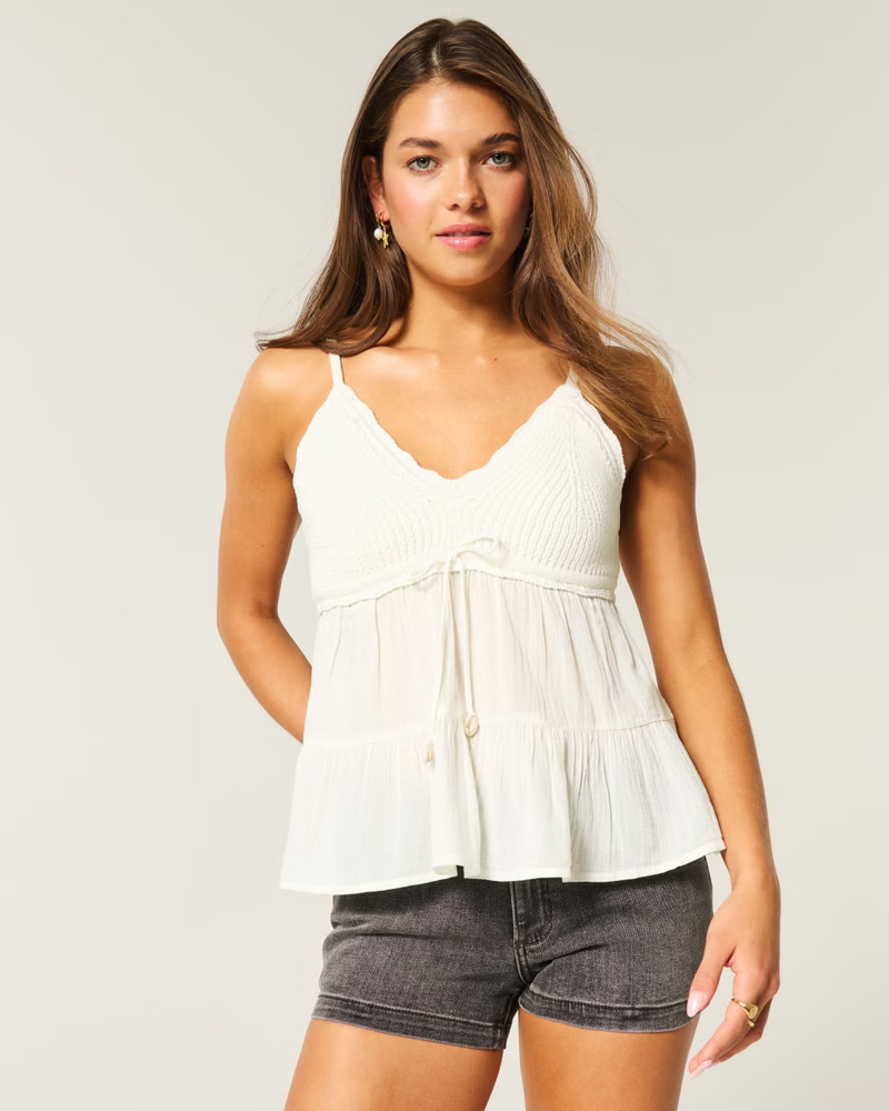 Crochet-Style Fabric Mix Top | Hollister (US)