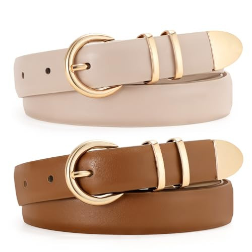 JASGOOD 2 Pack Women's Leather Belts with Gold Buckle Fashion Leather Waist Belt Elegant Ladies Belts for Jeans Dress（Light Beige+Light Brown） | Amazon (CA)