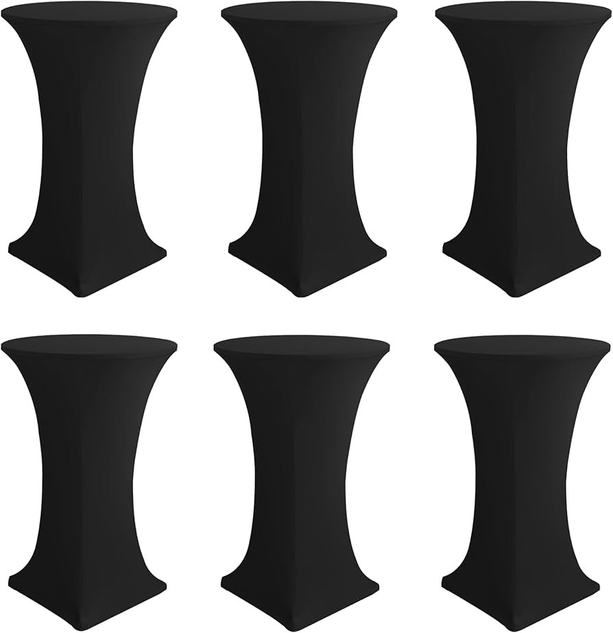 Cocktail Table Covers-Spandex Round High Top Table Cloths 6 Pack 32x43 Inch-Black Stretch Fitted ... | Amazon (US)