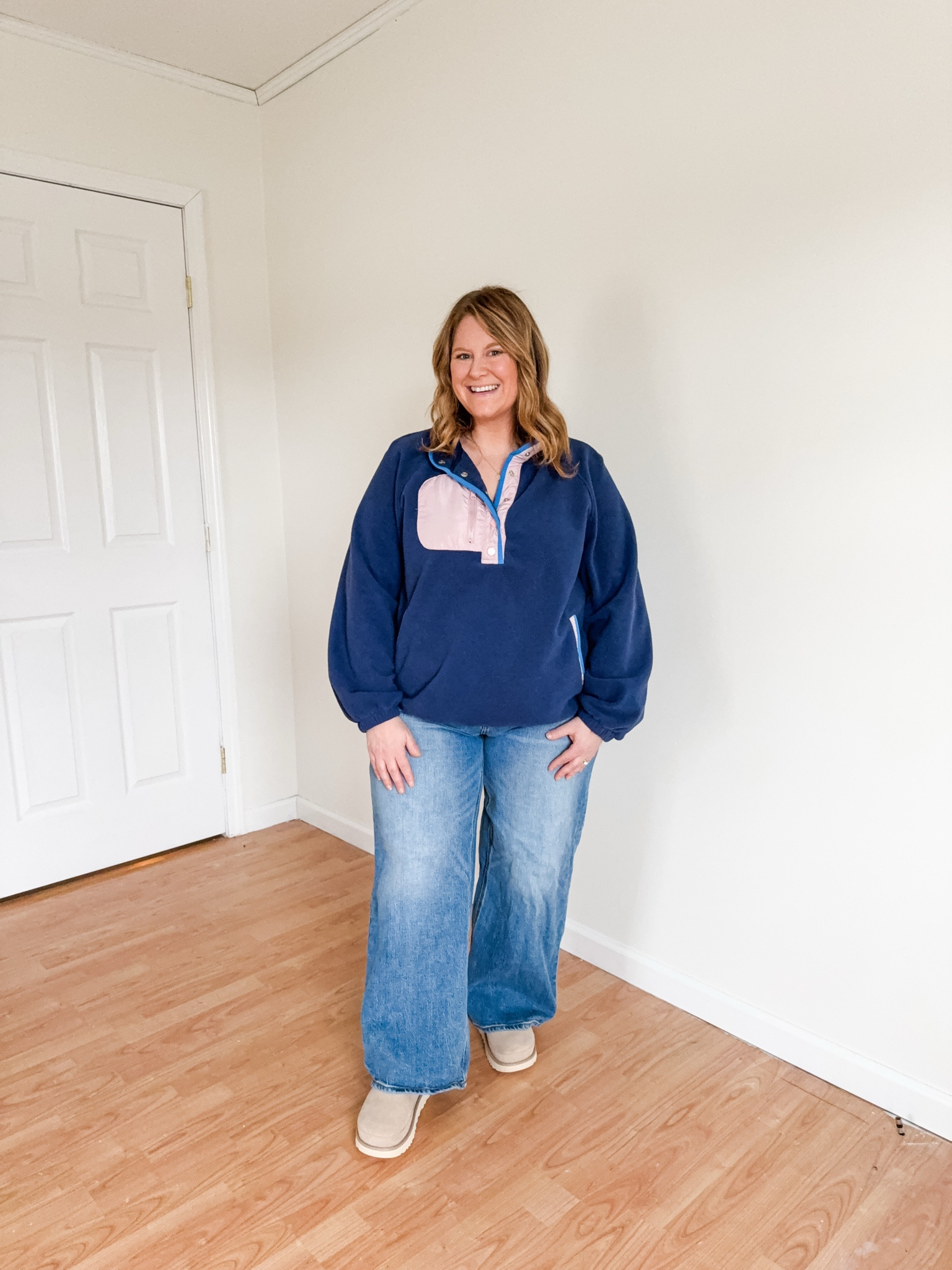 Wearing an XL in my pullover (I love the fun colors!) and a 32 with a 28 inseam in my Quince jeans.  My Ugg goldenstar clogs fit true to size! Linked other shoes too. 

#LTKPetite #LTKSeasonal #LTKMidsize