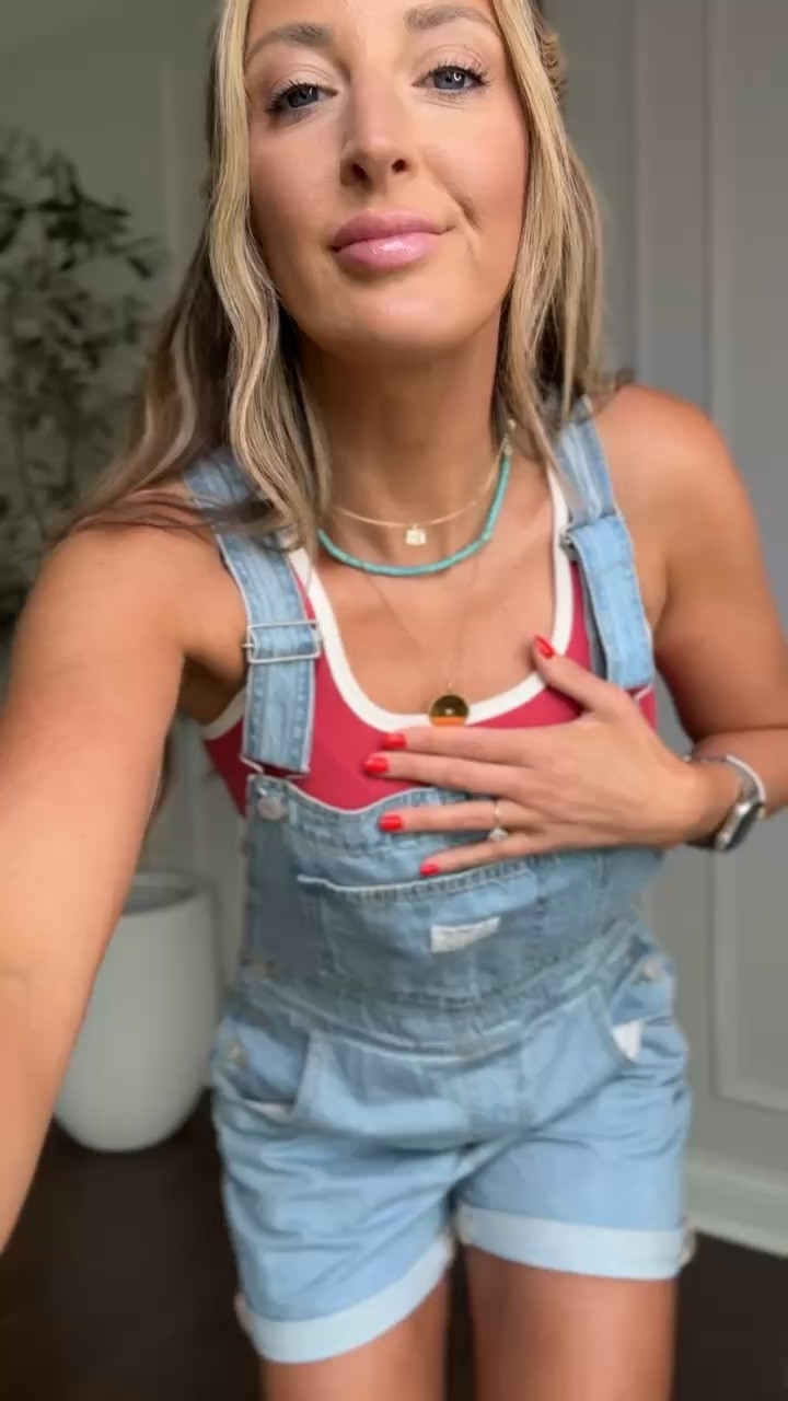 The perfect overalls for summer fun! ❤️🤍🩵🎯☀️