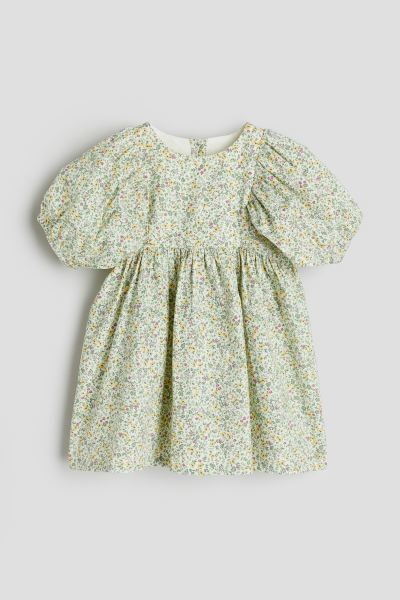 Puff-sleeved Patterned Dress - White/floral - Kids | H&M US | H&M (US + CA)