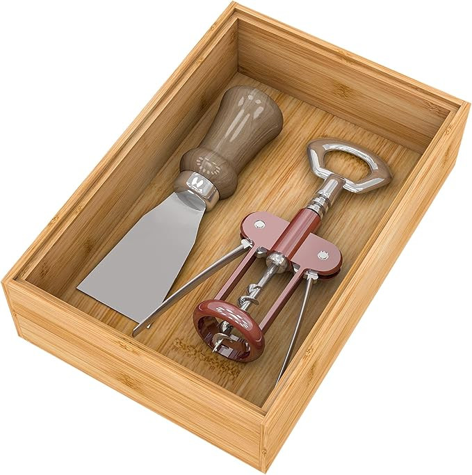 Drawer Organizer Bamboo Storage Box - Kitchen Bathroom Desk Wood Stackable Tray 9x6x2.5inch | Amazon (US)